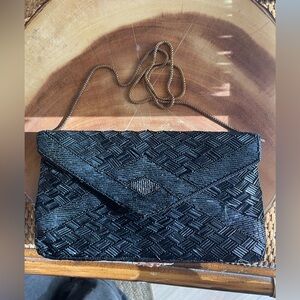 black beaded formal clutch bag with a chain black tie evening prom purse